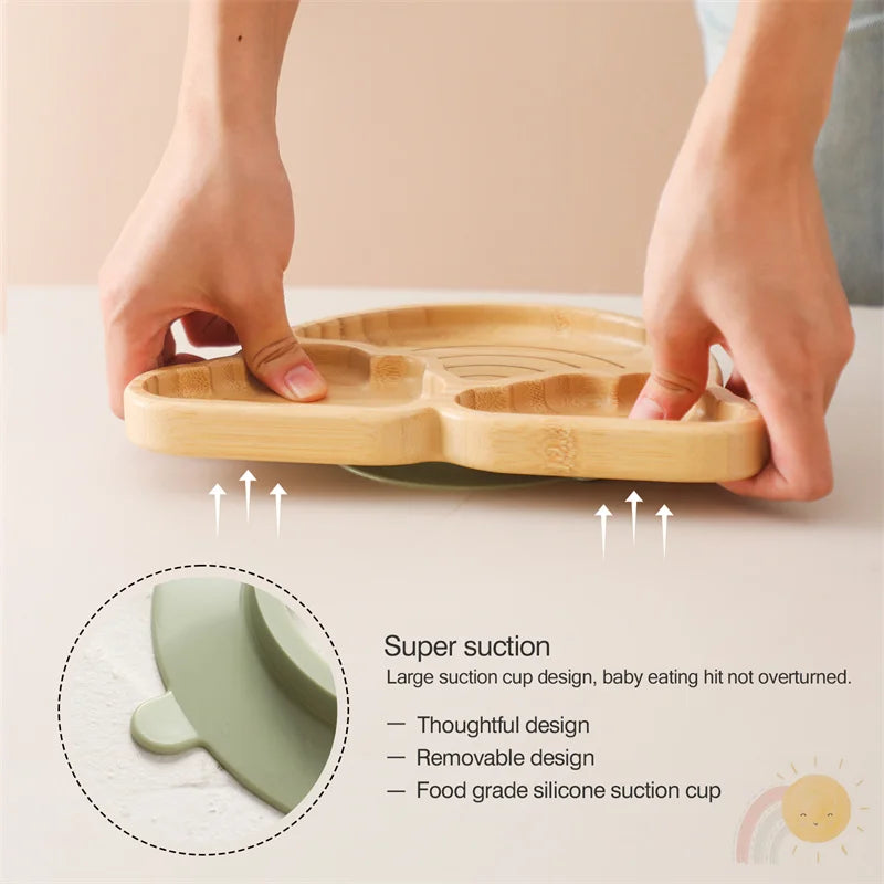 Bamboo Baby Plate Set | Suction Solids Starting Dishes