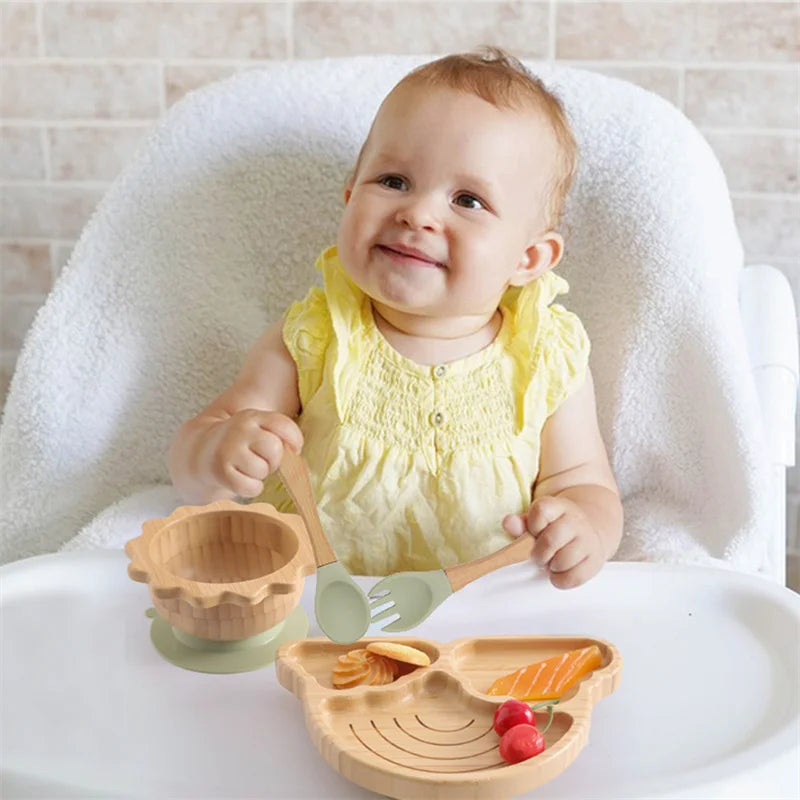 Bamboo Baby Plate Set | Suction Solids Starting Dishes