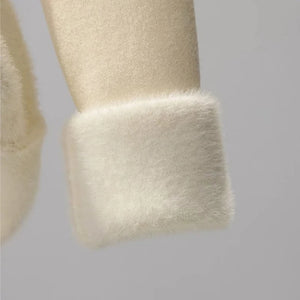 this picture is featuring the sleeve cuff with fluffy and warm lining of  fleece ladies sweater 