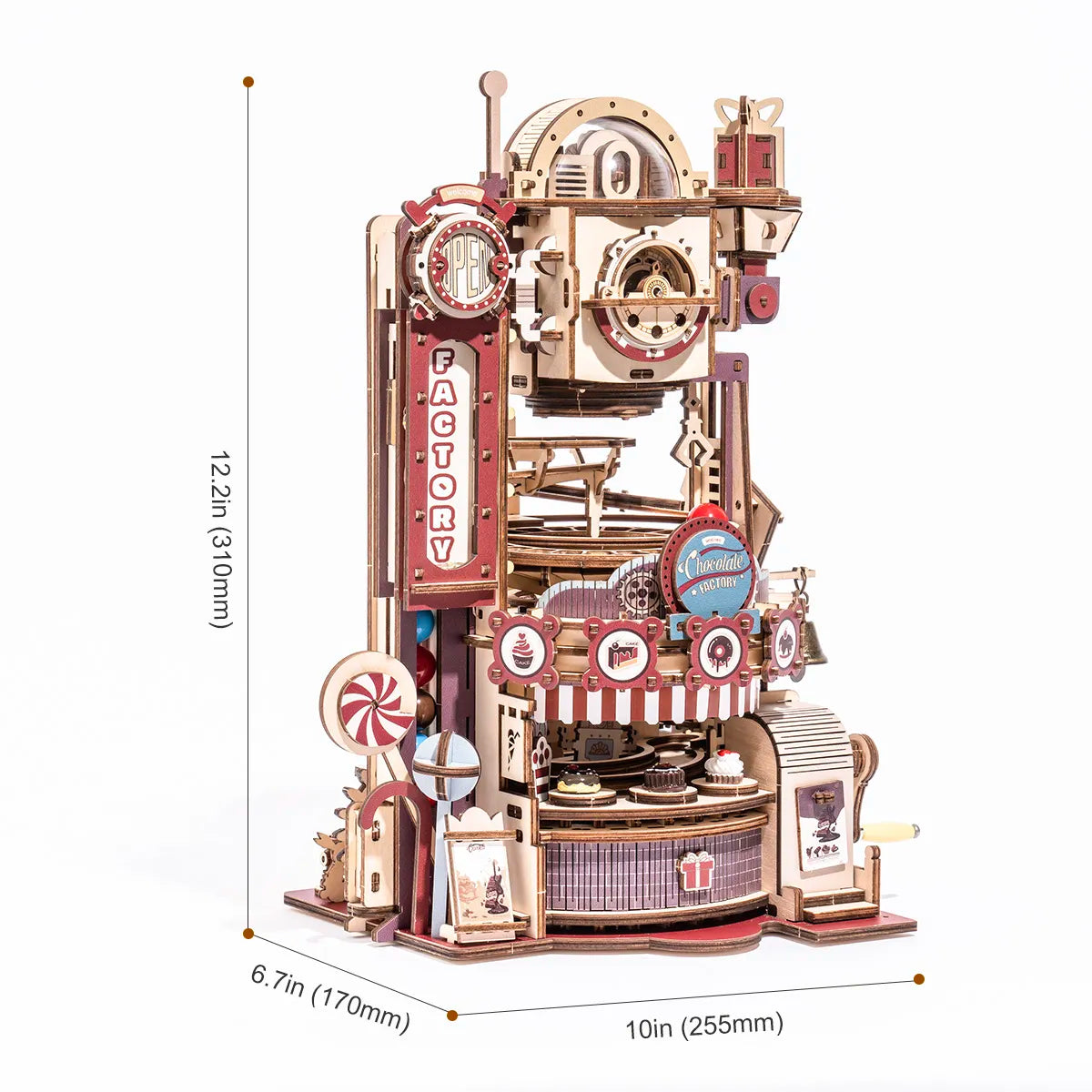 3D Wooden Puzzle 420pcs DIY Chocolate Factory Assembly Marble Run Toy Gift for Children, Teens, and Adults