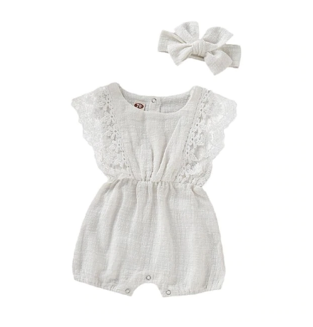 Summer Lace Romper and Headband Set, 2 Pack