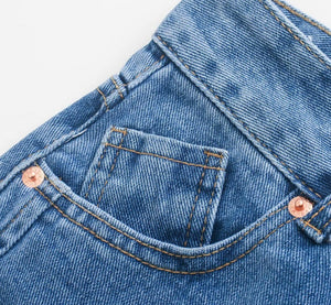 Premium High Waist Overlength Pockets Zipper Wide Leg Denim Pants