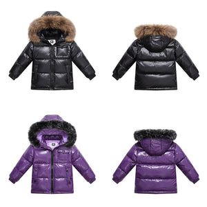this picture features front view and back view of Winter Coat For Juniors color black and lilac