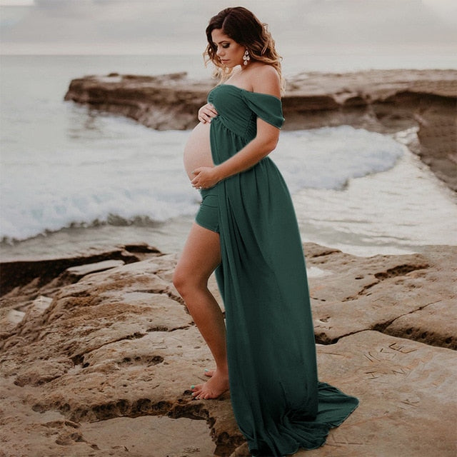 pregnancy photoshoot dress green