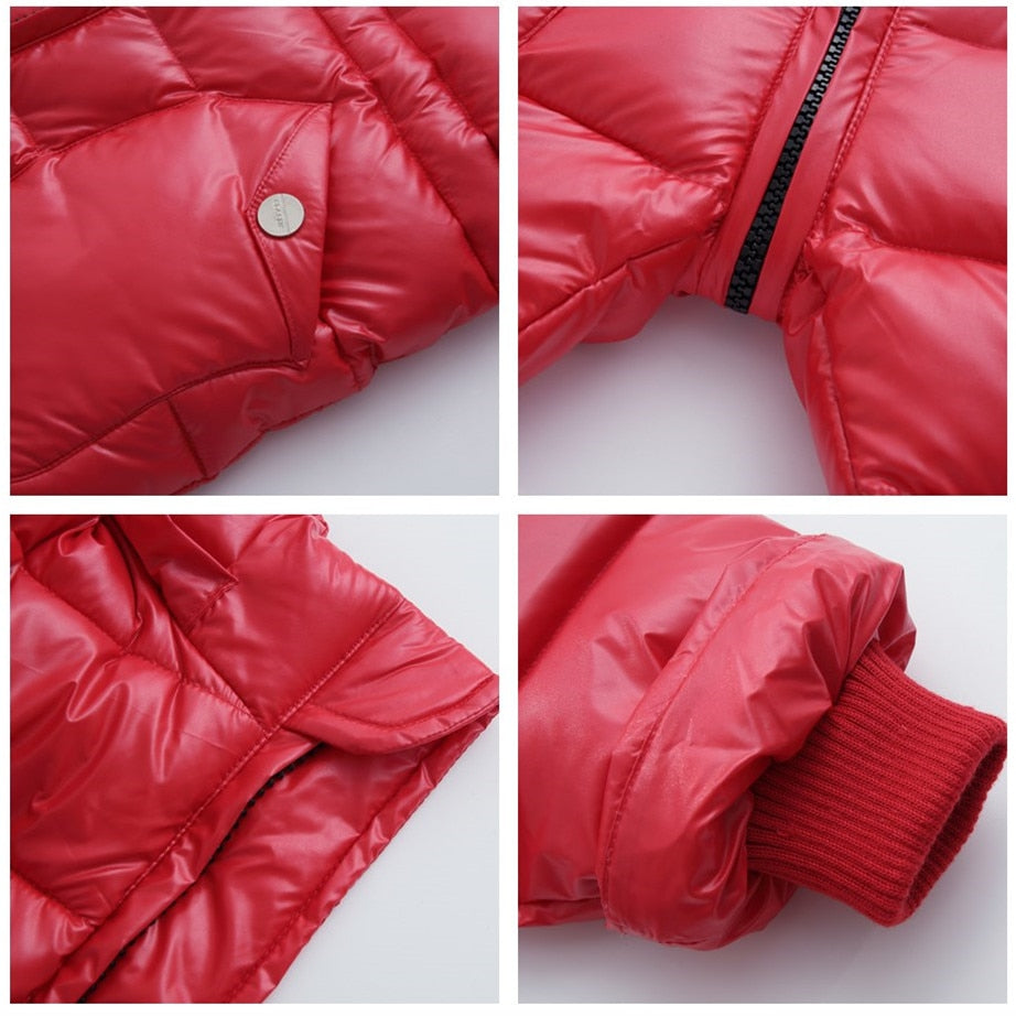 infant snowsuit with zipper pockets and elastic cuffs