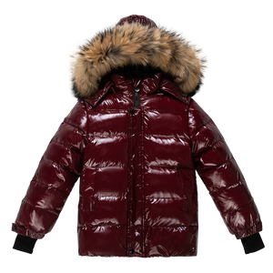 womens red winter coat with fur hood