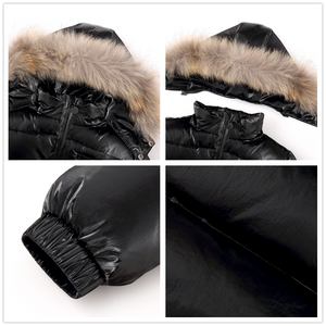 black snowsuit with elastic cuffs and detachable hood