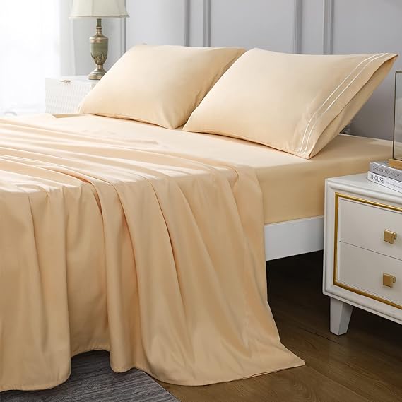 King Size Sheets Set 4 Piece | Bedding King Set | Fitted Sheet, Flat Sheet, 2 Pillow Cases