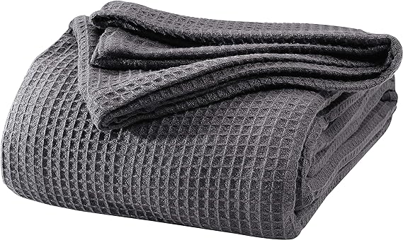 Premium King Size Cotton Light Blanket - Waffle Honeycomb Design for Farmhouse Style, Ideal for Picnics & Travel - 108x90in