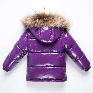 Girl's Winter Jacket royal purple color back view on a white background