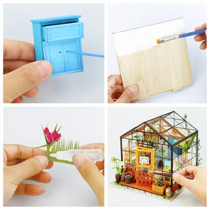 DIY Doll House: Green Miniature Wooden Kit with Furniture | Assemble Toy for Children and Adults