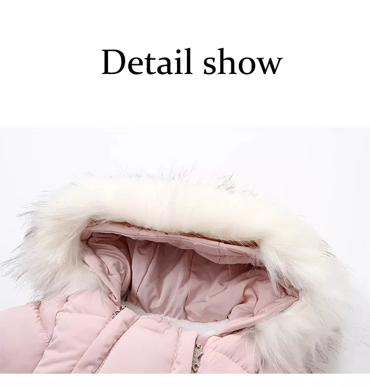 detailed look of Hooded Baby winter Wear with fur on hood