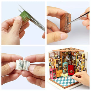 DIY Doll House: Green Miniature Wooden Kit with Furniture | Assemble Toy for Children and Adults