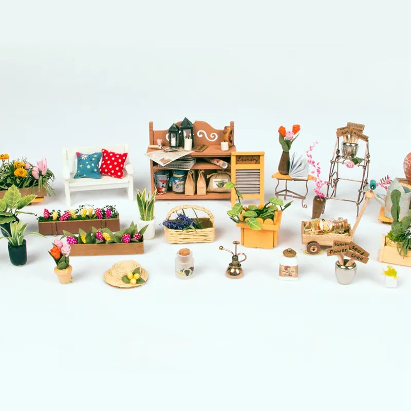 DIY Doll House: Green Miniature Wooden Kit with Furniture | Assemble Toy for Children and Adults