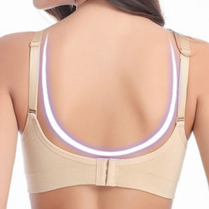 back look of a slim lady wearing nursing sports bra highlighting the all aroung the back support to keep your breast in place while runing, working out andd other active sports