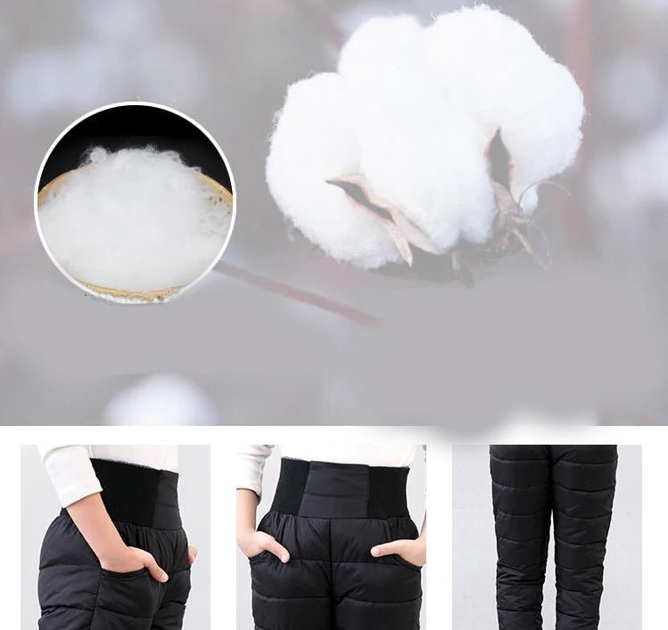 this picture if featuring winter pants details - elastic waist, flat pockets