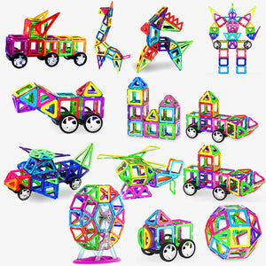 this inspiring picture is presenting 13 different 3d toys created using our Magnetic Building Tiles | Magnetic Building Squares | Educational Toys. You can see here: a truck, a giraffe, a horse, a robot, a lifty, a caastle, ab excavator, a flying car, a helicopter, London Eye, a dumb truck, a ball