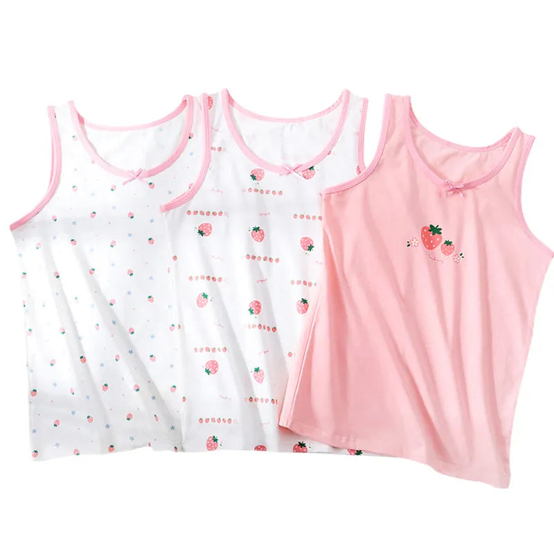 3-Pack Girls' Tank Tops Set | Ages 3-10 | white and light pink with strawberries