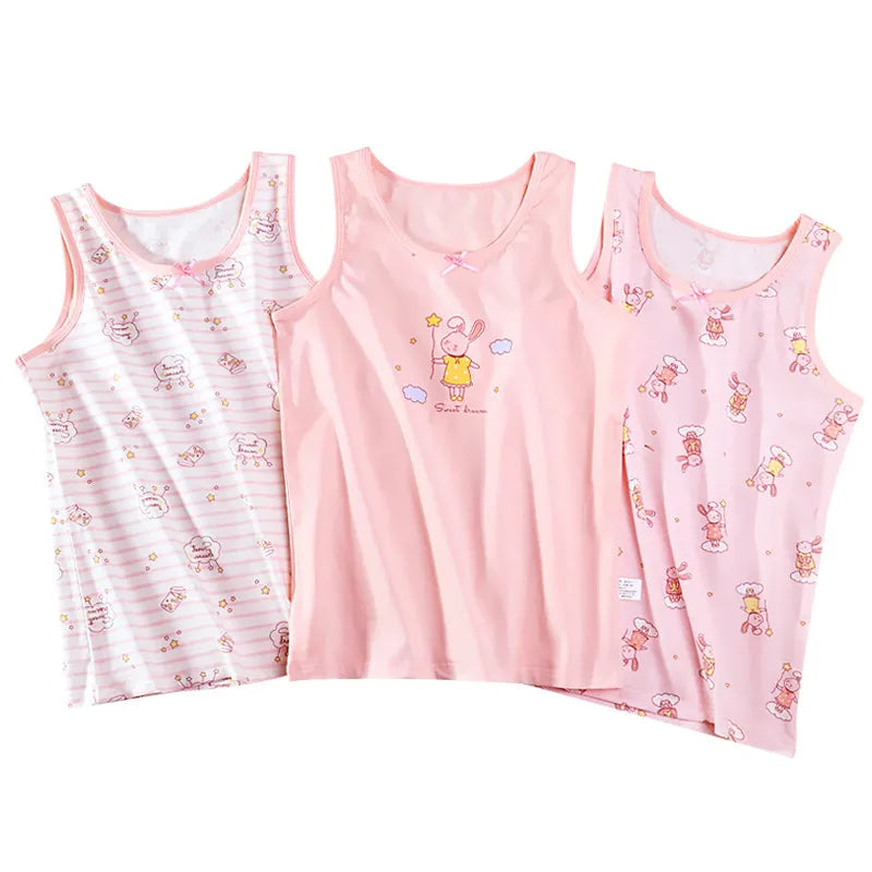 3-Pack Girls' Tank Tops Set | Ages 3-12 | gentle pink for bunny lovers