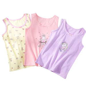 3-Pack Girls' Tank Tops Set | Ages 3-10 | gentle yellow, light pink and light purple colours with unicorn