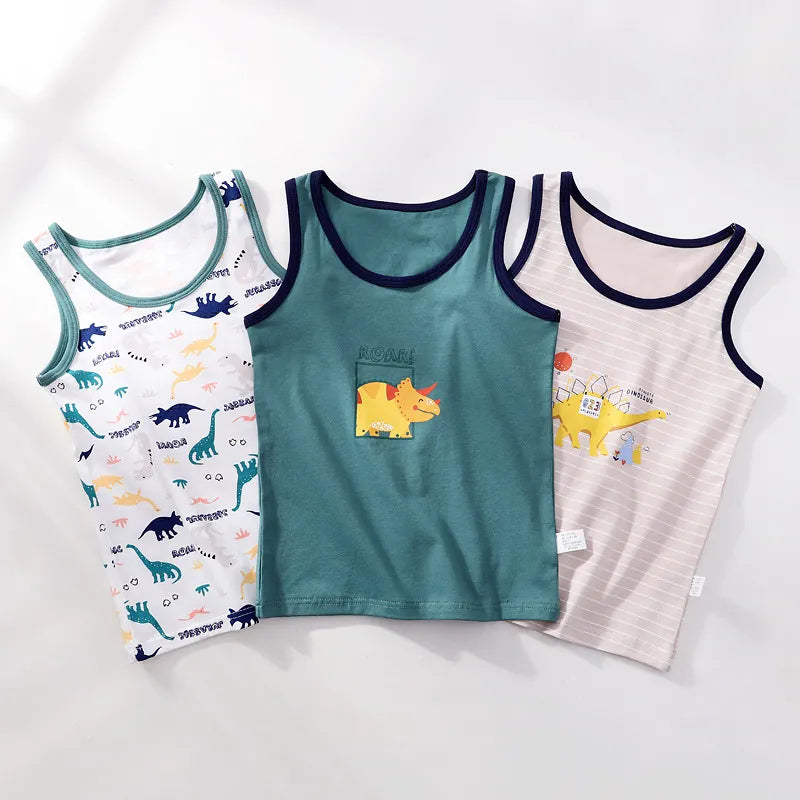 3 pach Sleeveless t-Shirts for Boys dino lovers
