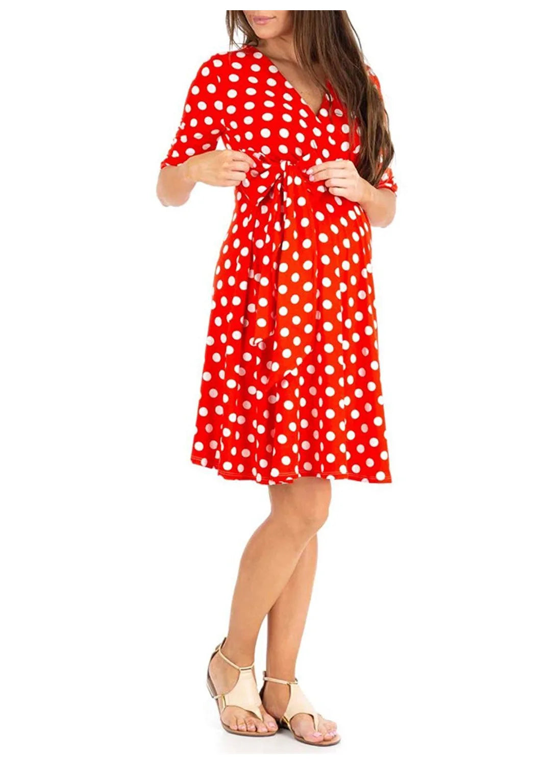 Maternity Dress Nursing Summer Polka Dot Short Sleeve