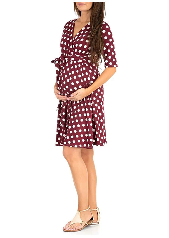 Maternity Dress Nursing Summer Polka Dot Short Sleeve