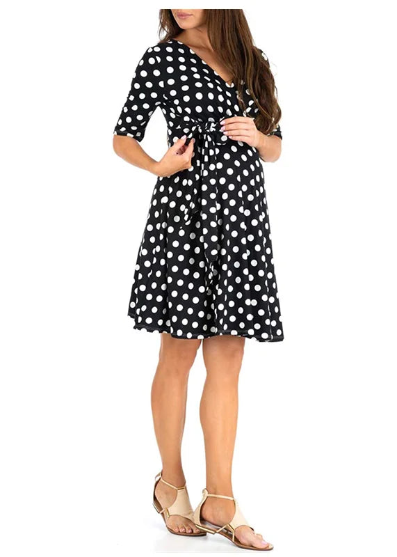 Maternity Dress Nursing Summer Polka Dot Short Sleeve