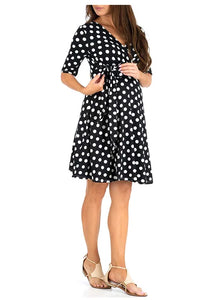 Maternity Dress Nursing Summer Polka Dot Short Sleeve