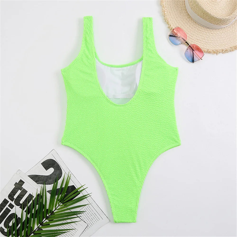 One Piece Suit Womens Push Up Sexy Solid Closed | Neon Swimwear