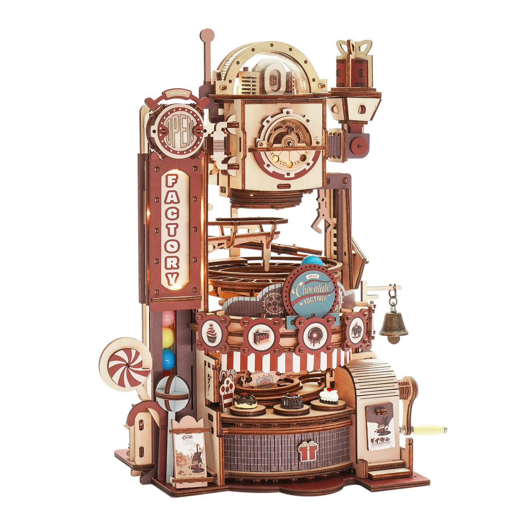 3D Wooden Puzzle 420pcs DIY Chocolate Factory Assembly Marble Run Toy Gift for Children, Teens, and Adults