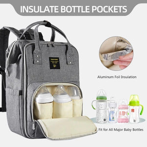 Breast milk storage backpack with insulated pockets to keep baby bottles and milk containers temperature