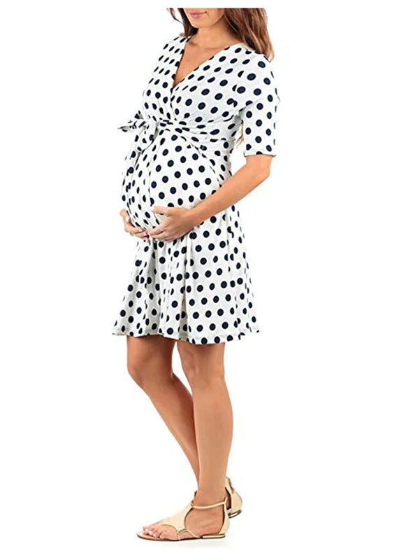 Maternity Dress Nursing Summer Polka Dot Short Sleeve