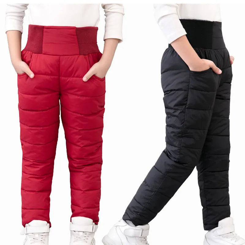Warm and Waterproof Winter Pants for Kids in red and black colours