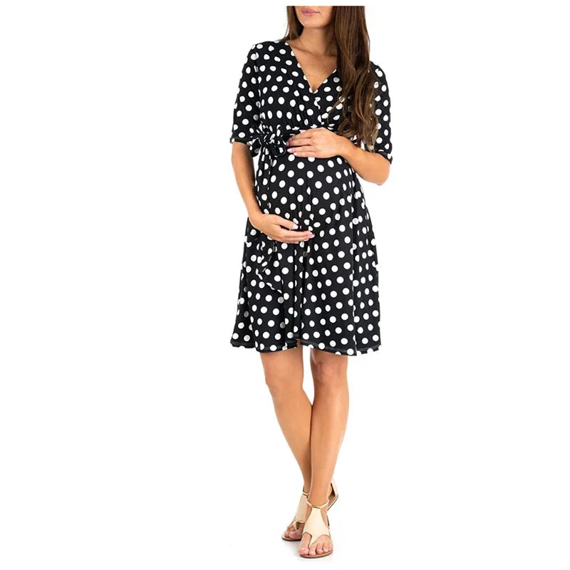 Maternity Dress Nursing Summer Polka Dot Short Sleeve