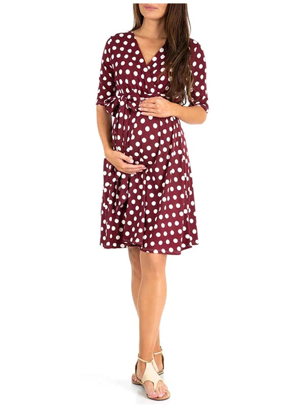 Maternity Dress Nursing Summer Polka Dot Short Sleeve