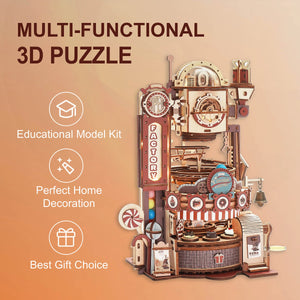 3D Wooden Puzzle 420pcs DIY Chocolate Factory Assembly Marble Run Toy Gift for Children, Teens, and Adults