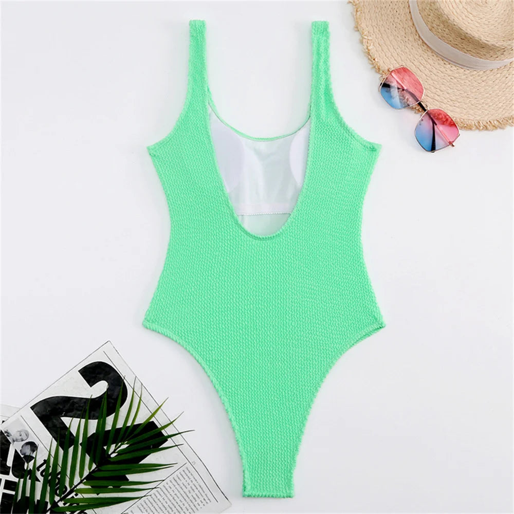 One Piece Suit Womens Push Up Sexy Solid Closed | Neon Swimwear