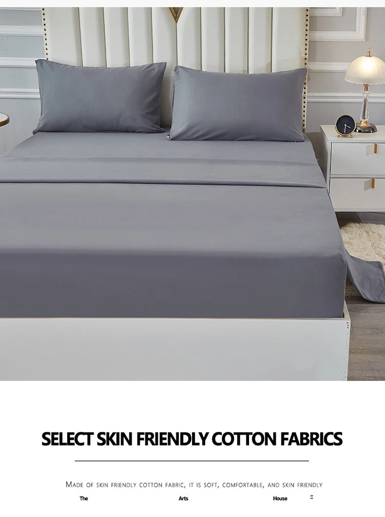 Solid Bedding Set, Waterproof Fitted sheet & Bed Sheet & Pillowcases Soft, Queen, KIng, Full, Twin Size, White and Gray
