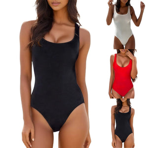 One Piece Swimsuit Sexy Women High Waist Solid Color Backless Monokini