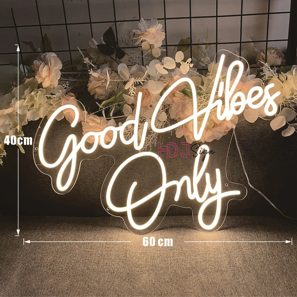 Neon Sign For Girls' Room 28.3''/72cm Good Vibes Only | Large Size Led Neon Lights For Daughter's Bedroom | Decor Wall Art Neon Led Signs