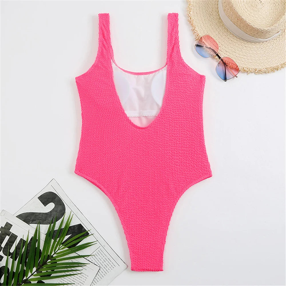 One Piece Suit Womens Push Up Sexy Solid Closed | Neon Swimwear