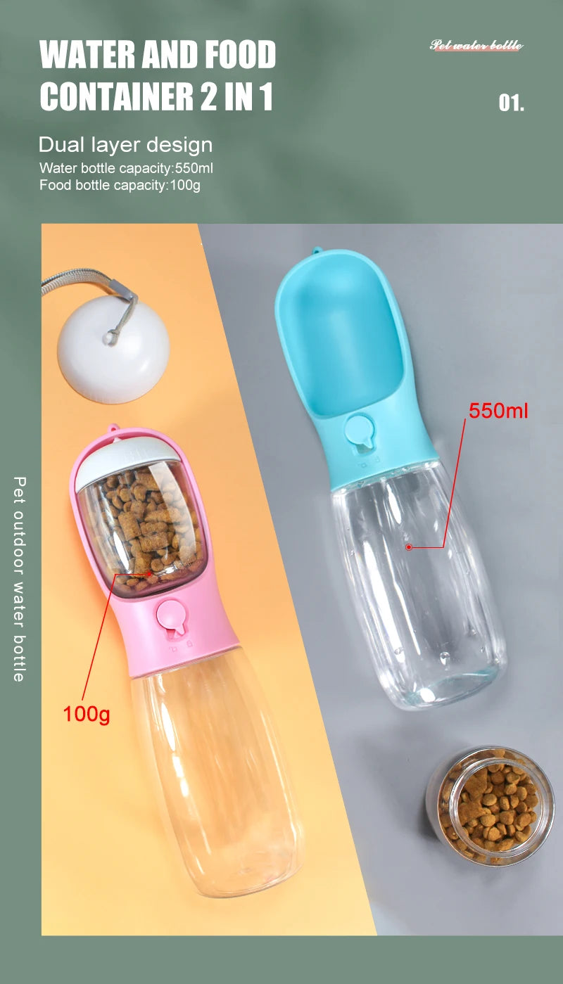 Portable Pet Dog Сat Water Food Bottle | 2 in 1 Feeder for Dogs Cats | Drinking Bottle