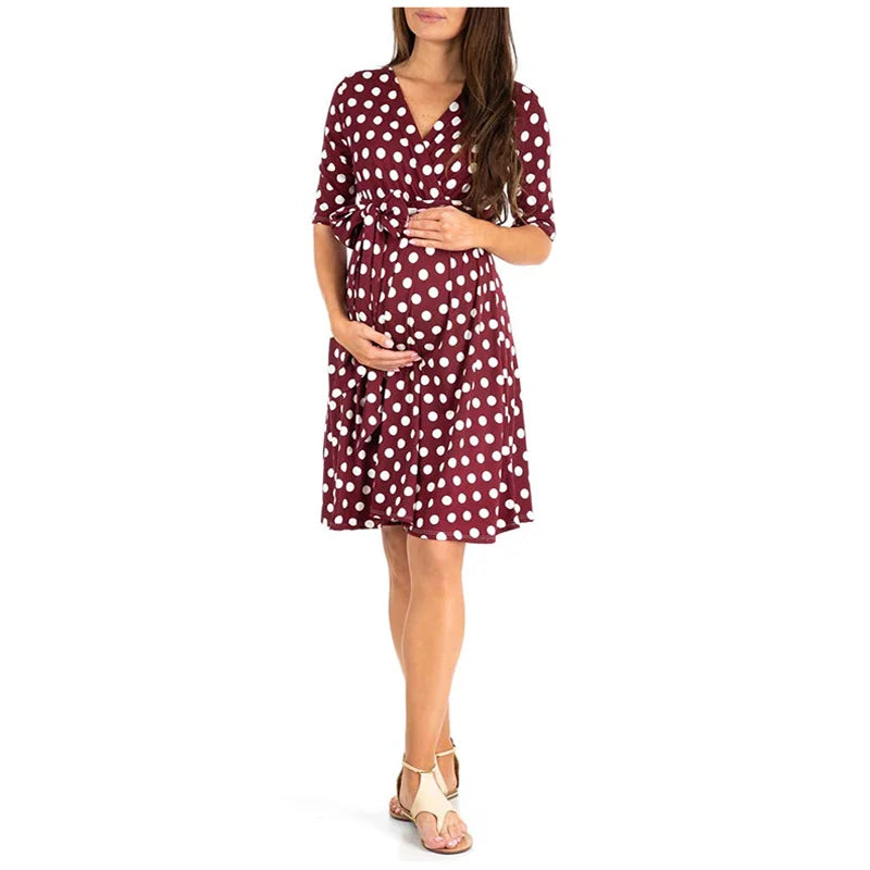 Maternity Dress Nursing Summer Polka Dot Short Sleeve