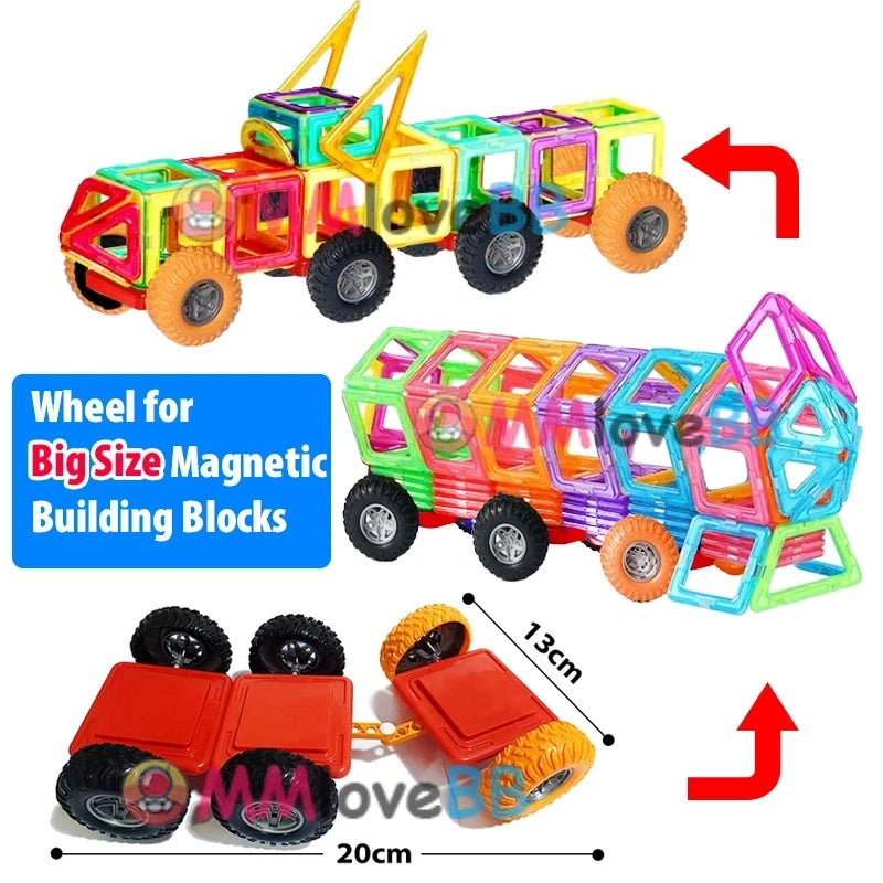 our Magnetic Building Tiles set also includes wheels for creation of different means of transportation 