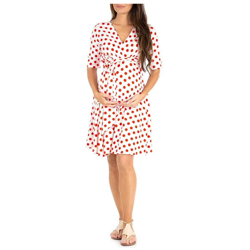 Maternity Dress Nursing Summer Polka Dot Short Sleeve