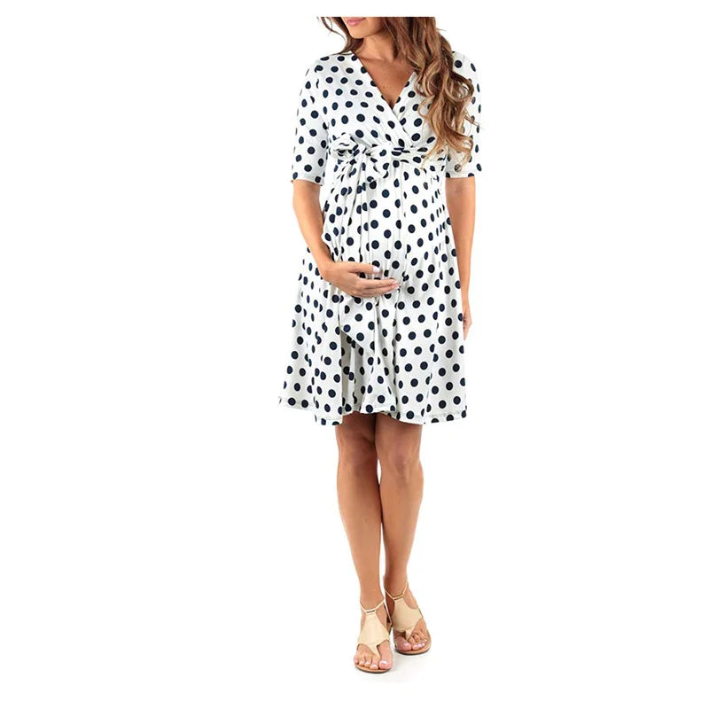 Maternity Dress Nursing Summer Polka Dot Short Sleeve