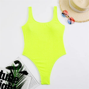 One Piece Suit Womens Push Up Sexy Solid Closed | Neon Swimwear