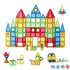 the picture is presenting a huge castle made of Magnetic Building Tiles | Magnetic Builder | Magnetic Tiles Construction Set