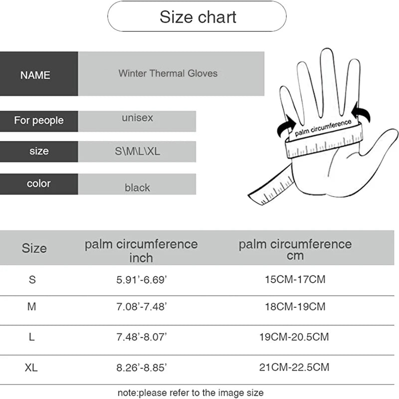 thermal glves size chart